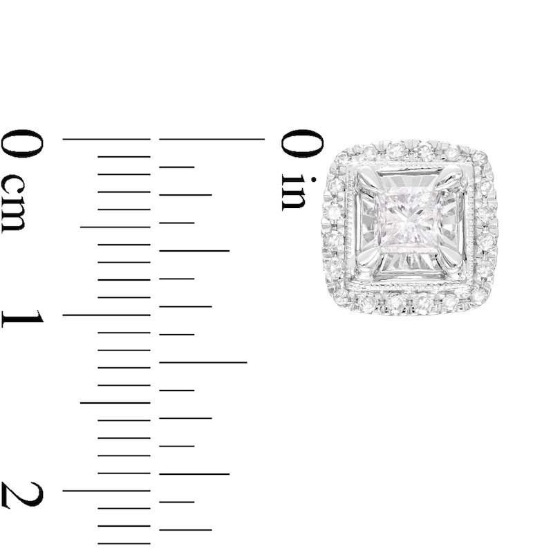 Main Image 2 of Diamond Stud Earrings 1 ct tw Princess & Round-cut 10K White Gold (J/I3)