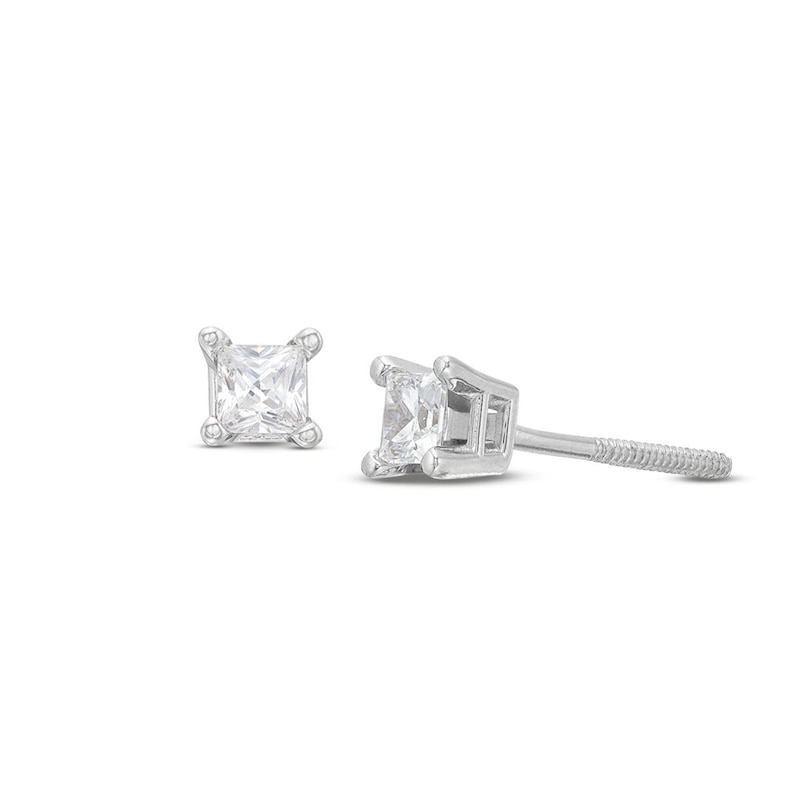 Main Image 1 of Diamond Solitaire Earrings 1/4 ct tw Princess-cut 14K White Gold (J/I1)