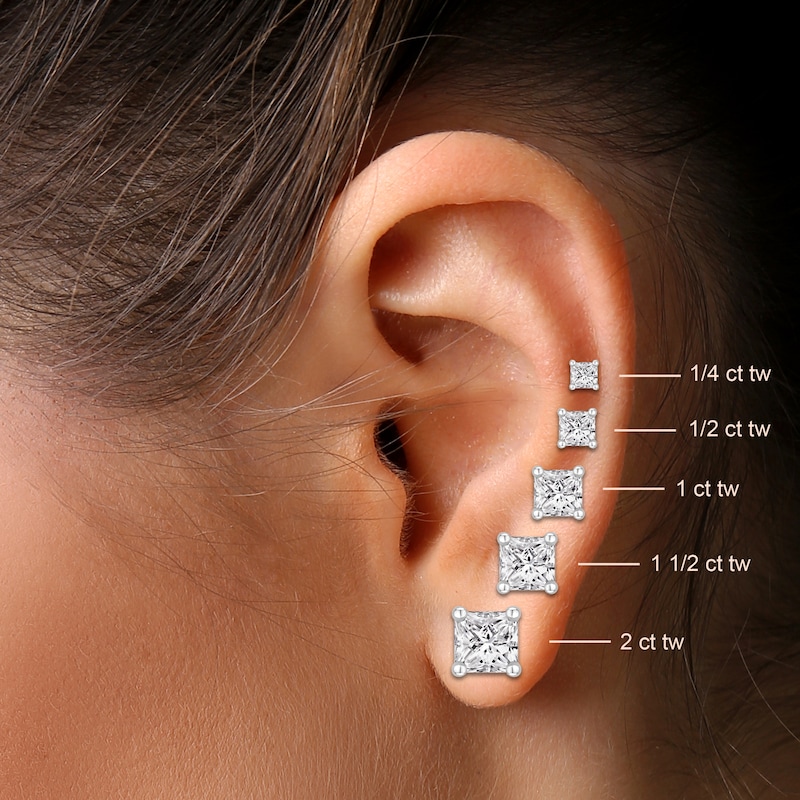 Main Image 4 of Diamond Solitaire Earrings 1/4 ct tw Princess-cut 14K White Gold (J/I1)