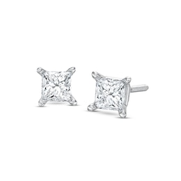 Diamond Solitaire Stud Earrings 1/2 ct tw Princess-cut 14K White Gold (J/I1)