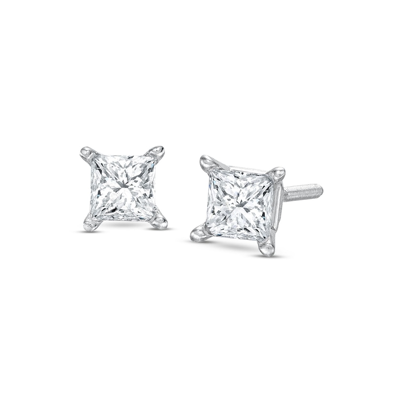 Main Image 1 of Diamond Solitaire Stud Earrings 1/2 ct tw Princess-cut 14K White Gold (J/I1)