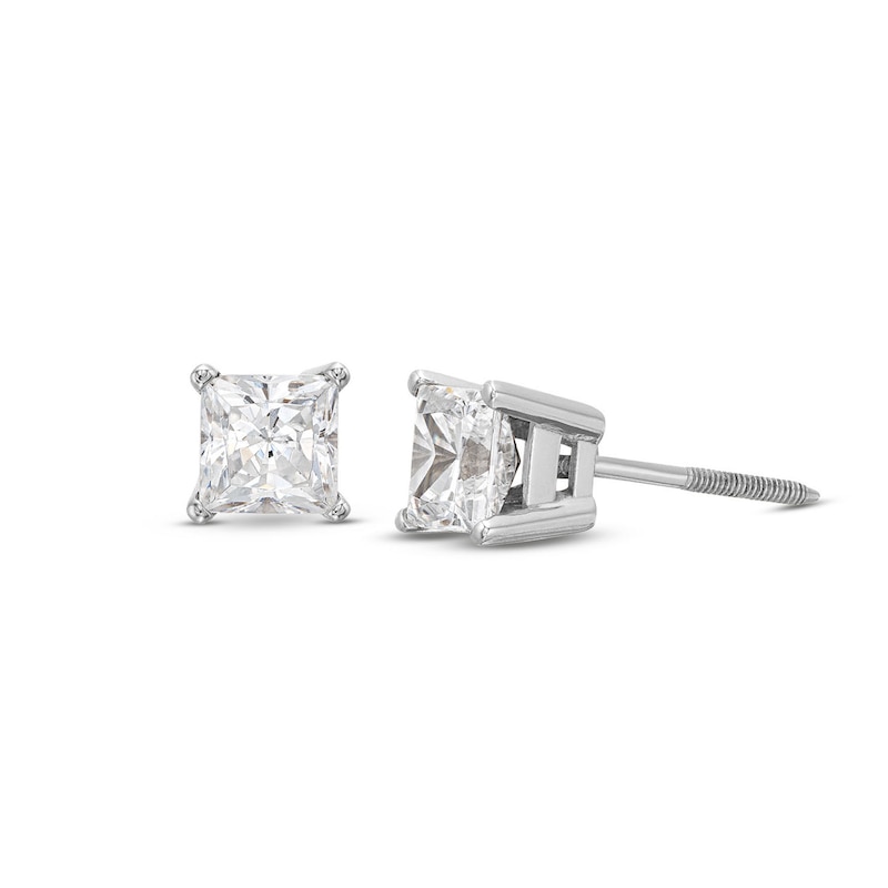 Main Image 1 of Diamond Solitaire Stud Earrings 1 ct tw Princess-cut 14K White Gold (J/I1)