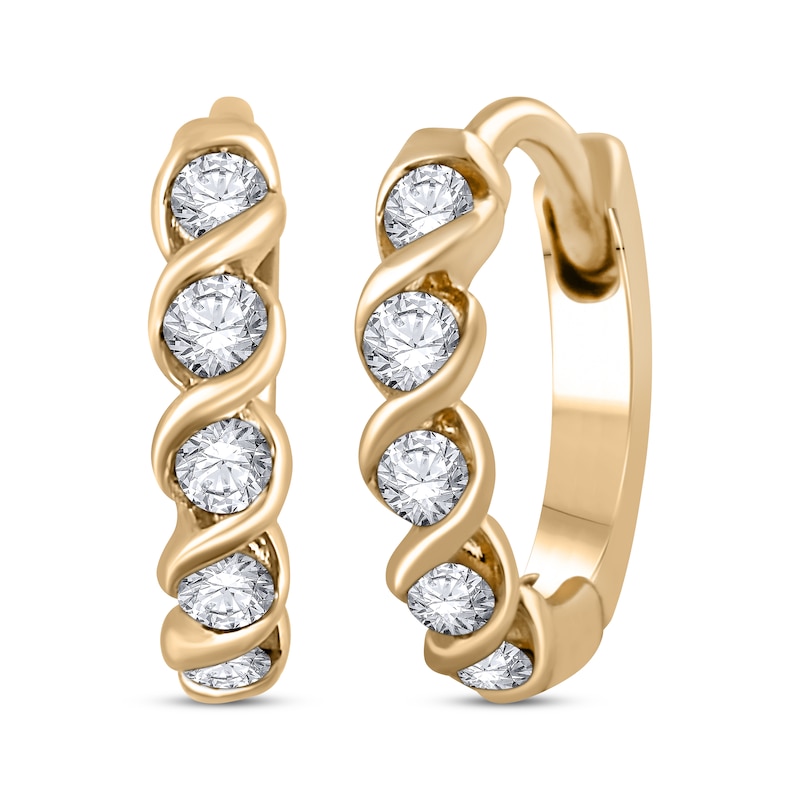 Main Image 1 of Diamond Twist Hoop Earrings 1/10 ct tw 10K Yellow Gold