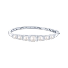 Cultured Pearl & Diamond Accent Bangle Bracelet Sterling Silver