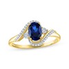 Thumbnail Image 0 of Oval-Cut Blue Lab-Created Sapphire & Diamond Bypass Ring 1/15 ct tw 10K Yellow Gold