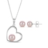 Thumbnail Image 0 of Pink Cultured Pearl Heart Necklace & Earrings Gift Set Sterling Silver