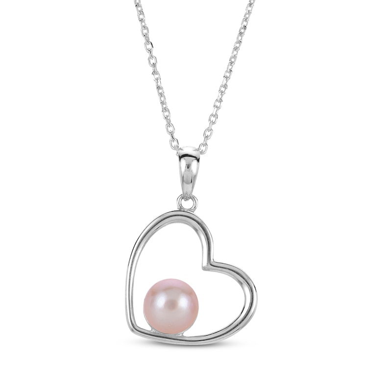 Pink Cultured Pearl Heart Necklace & Earrings Gift Set Sterling Silver