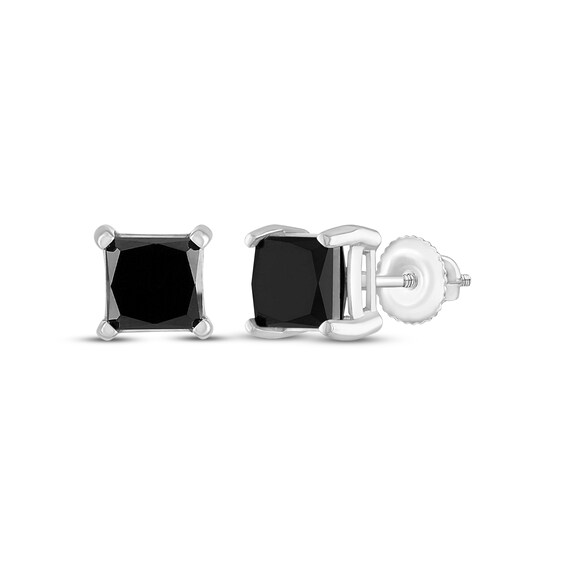 Princess-Cut Black Diamond Solitaire Stud Earrings 2 ct tw 14K White Gold (I3)