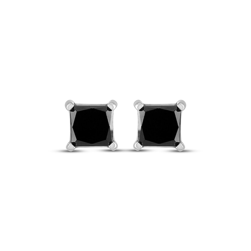 Main Image 2 of Princess-Cut Black Diamond Solitaire Stud Earrings 2 ct tw 14K White Gold (I3)