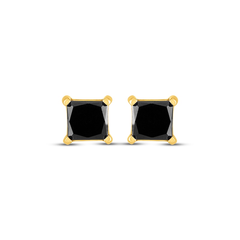 Main Image 2 of Princess-Cut Black Diamond Solitaire Stud Earrings 2 ct tw 14K Yellow Gold (I3)