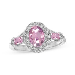 Oval & Baguette-Cut Pink Lab-Created Sapphire & White Lab-Created Sapphire Ring Sterling Silver