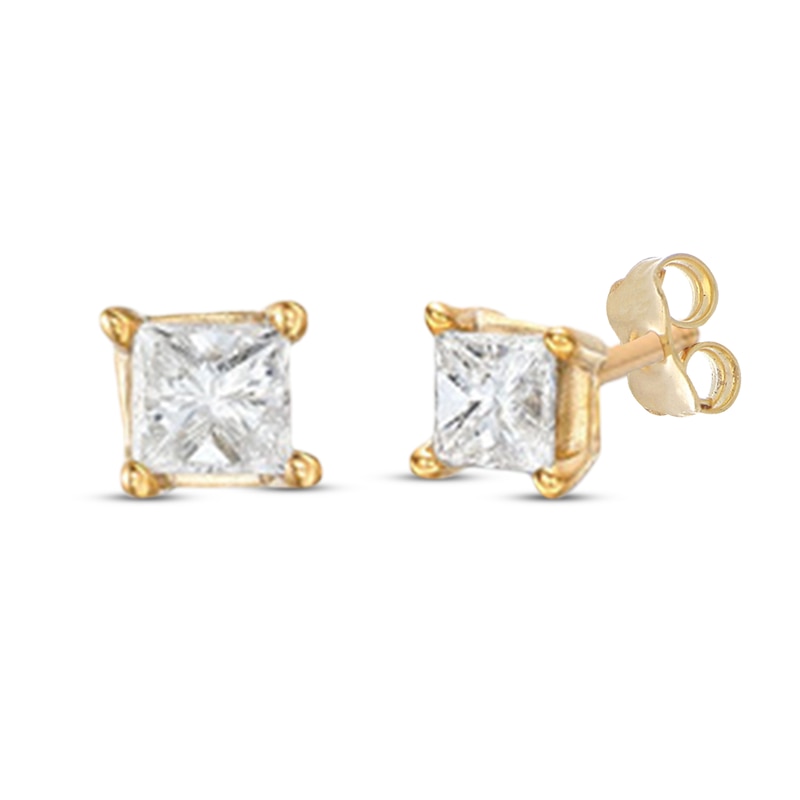 Round & Princess-Cut Diamond Solitaire Necklace & Stud Earrings Set 1/2 ct tw 10K Yellow Gold