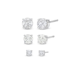 Round-Cut Diamond Solitaire Stud Earrings Set 1 ct tw 10K White Gold (J/I3)