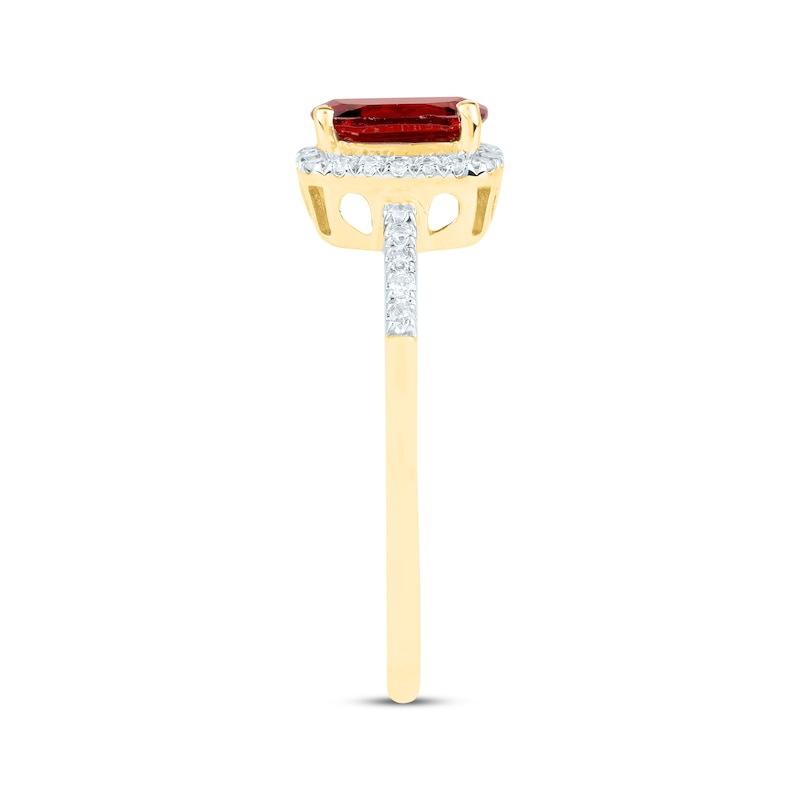 Main Image 2 of Cushion-Cut Garnet & Diamond Ring 1/10 ct tw 14K Yellow Gold