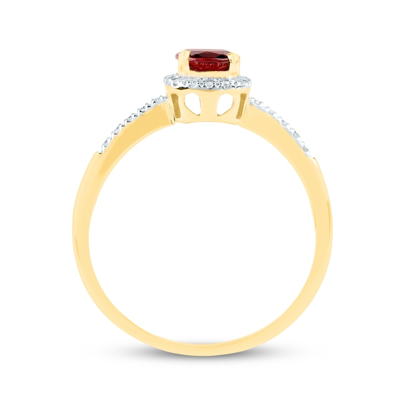 Main Image 3 of Cushion-Cut Garnet & Diamond Ring 1/10 ct tw 14K Yellow Gold