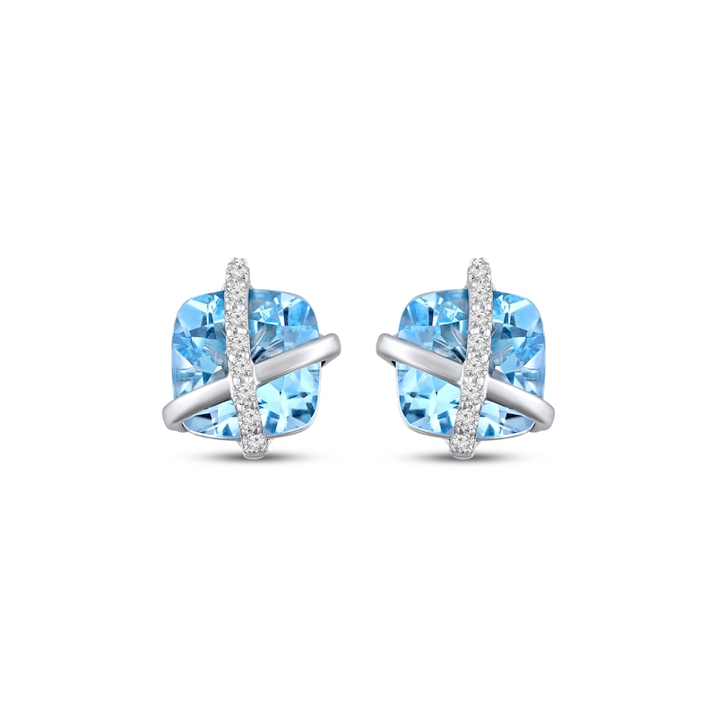Main Image 2 of Cushion-Cut Sky Blue Topaz & White Lab-Created Sapphire Crisscross Stud Earrings Sterling Silver