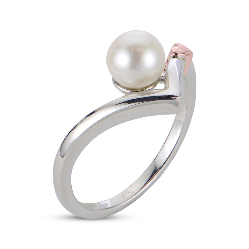 Cultured Pearl Chevron with Heart Ring Sterling Silver & 10K Rose Gold