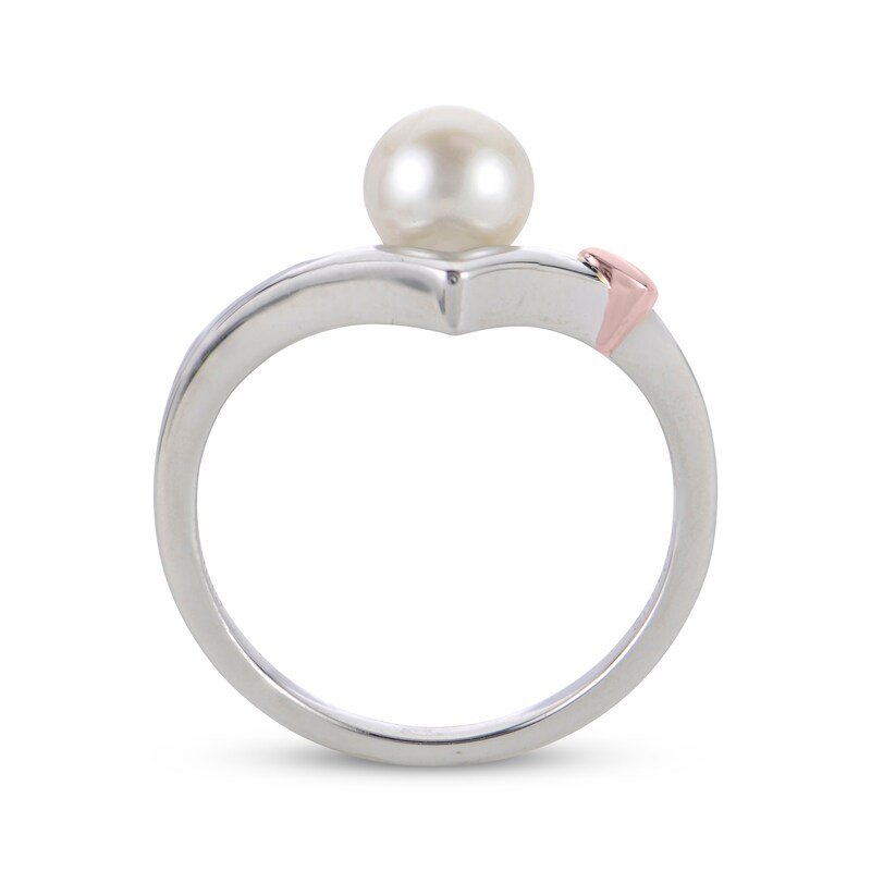 Cultured Pearl Chevron with Heart Ring Sterling Silver & 10K Rose Gold