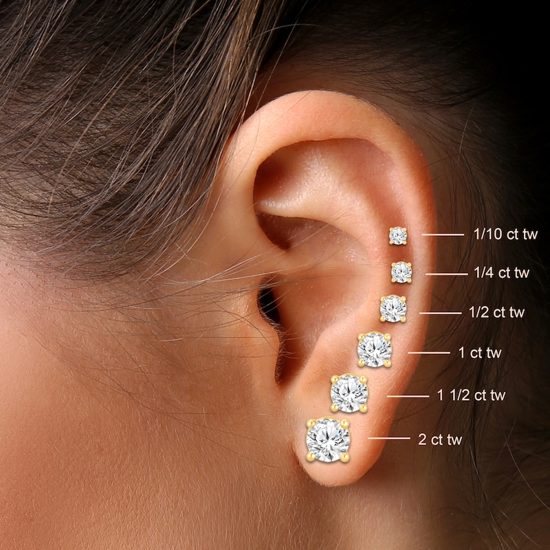 Main Image 4 of Round-Cut Diamond Solitaire Stud Earrings 2 ct tw 14K Yellow Gold (J/I2)
