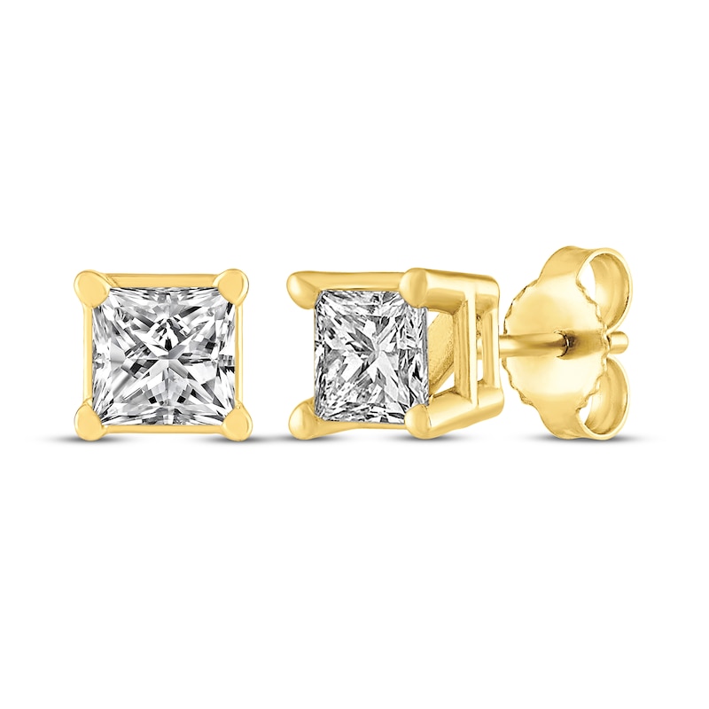 Main Image 1 of Princess-Cut Diamond Solitaire Stud Earrings 1/2 ct tw 14K Yellow Gold (J/I2)