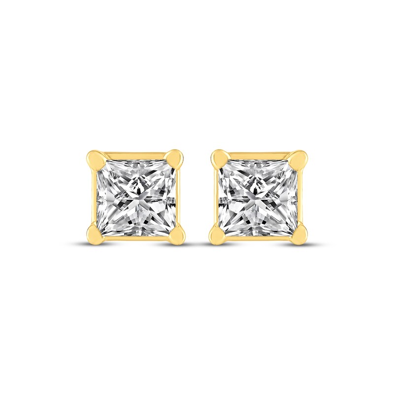 Main Image 2 of Princess-Cut Diamond Solitaire Stud Earrings 1/2 ct tw 14K Yellow Gold (J/I2)