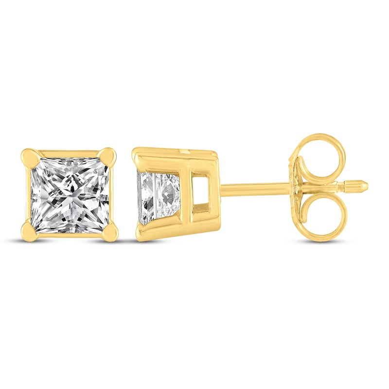 Main Image 3 of Princess-Cut Diamond Solitaire Stud Earrings 1/2 ct tw 14K Yellow Gold (J/I2)