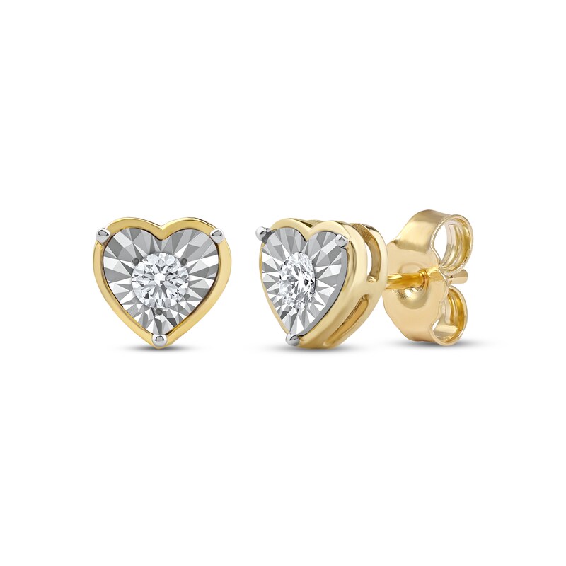 Main Image 1 of Round-Cut Diamond Solitaire Heart Frame Stud Earrings 1/8 ct tw 10K Yellow Gold (I/I3)