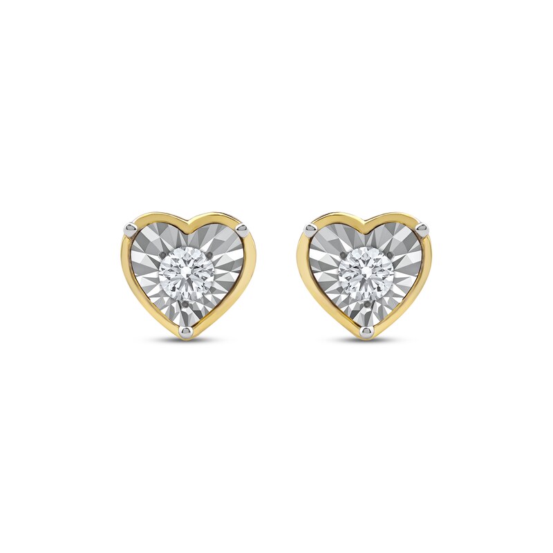 Main Image 2 of Round-Cut Diamond Solitaire Heart Frame Stud Earrings 1/8 ct tw 10K Yellow Gold (I/I3)