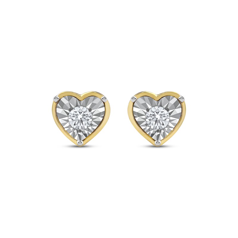 Round-Cut Diamond Solitaire Heart Frame Stud Earrings 1/8 ct tw 10K Yellow Gold (I/I3)