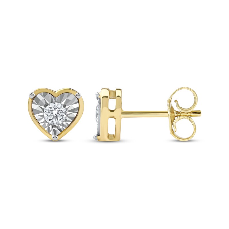 Main Image 3 of Round-Cut Diamond Solitaire Heart Frame Stud Earrings 1/8 ct tw 10K Yellow Gold (I/I3)