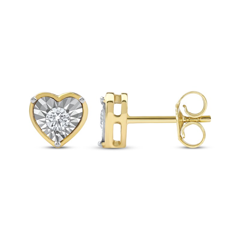 Round-Cut Diamond Solitaire Heart Frame Stud Earrings 1/8 ct tw 10K Yellow Gold (I/I3)