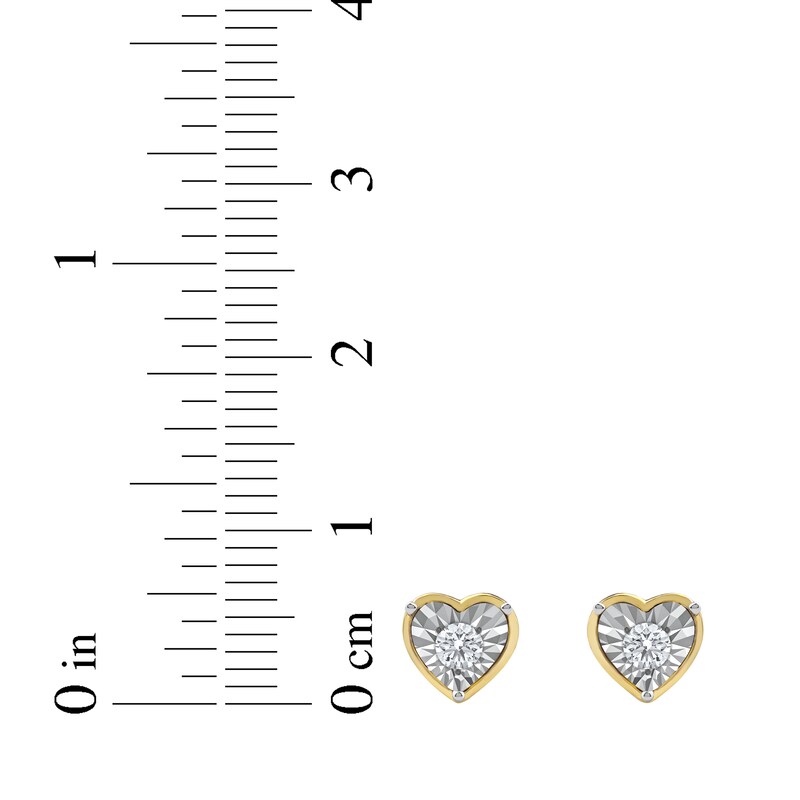 Main Image 6 of Round-Cut Diamond Solitaire Heart Frame Stud Earrings 1/8 ct tw 10K Yellow Gold (I/I3)