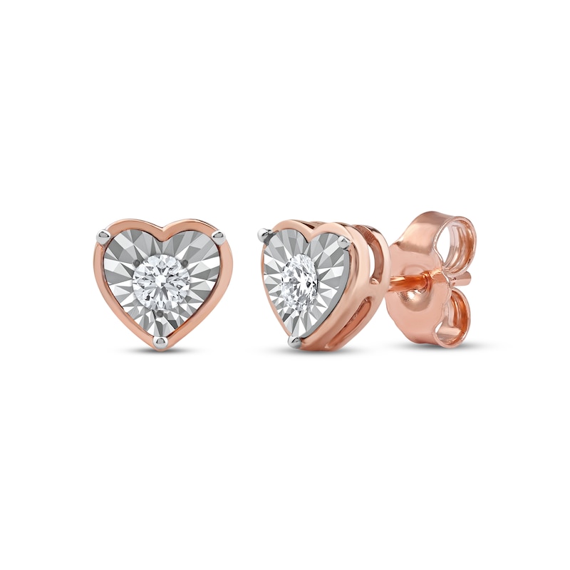 Round-Cut Diamond Solitaire Heart Frame Stud Earrings 1/8 ct tw 10K Rose Gold (I/I3)