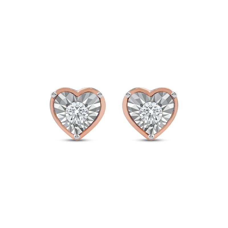 Round-Cut Diamond Solitaire Heart Frame Stud Earrings 1/8 ct tw 10K Rose Gold (I/I3)