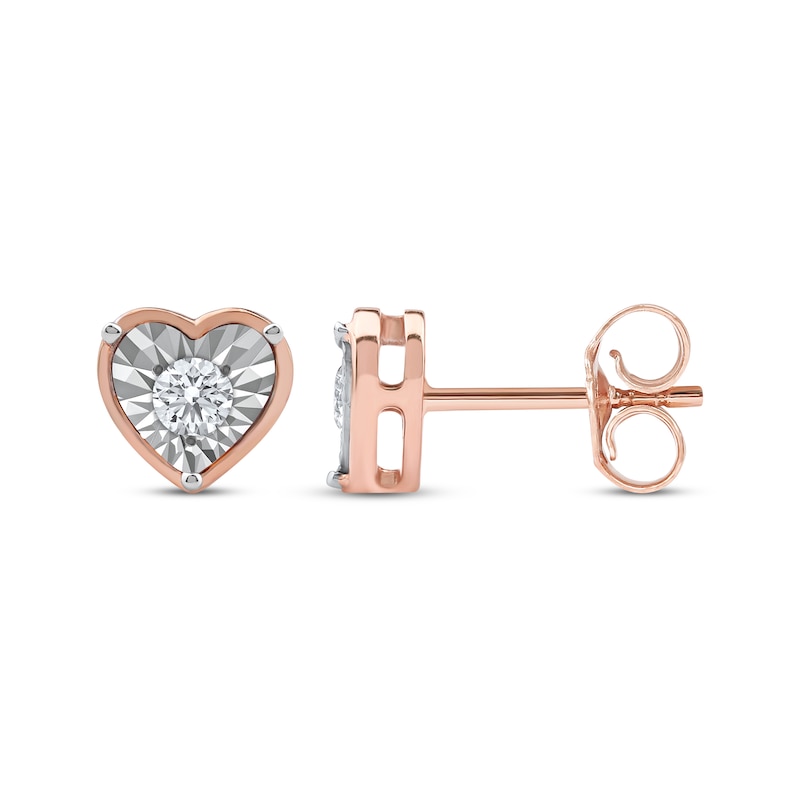 Round-Cut Diamond Solitaire Heart Frame Stud Earrings 1/8 ct tw 10K Rose Gold (I/I3)