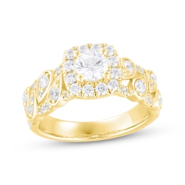Adore Round-Cut Diamond Cushion Halo Engagement Ring 1-1/4 ct tw 14K Yellow Gold