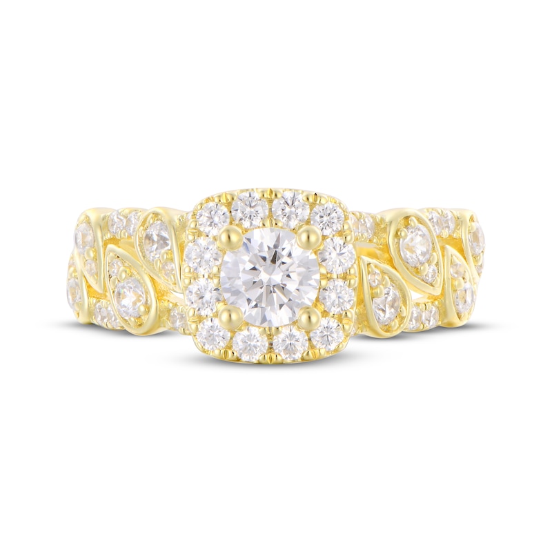 Main Image 4 of Adore Round-Cut Diamond Cushion Halo Engagement Ring 1-1/4 ct tw 14K Yellow Gold