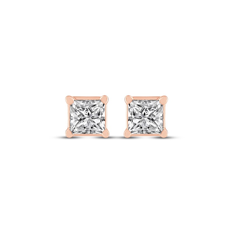 Main Image 2 of Princess-Cut Diamond Solitaire Stud Earrings 1/4 ct tw 14K Rose Gold (J/I2)