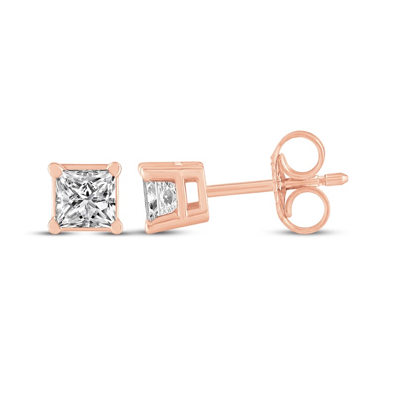 Main Image 3 of Princess-Cut Diamond Solitaire Stud Earrings 1/4 ct tw 14K Rose Gold (J/I2)