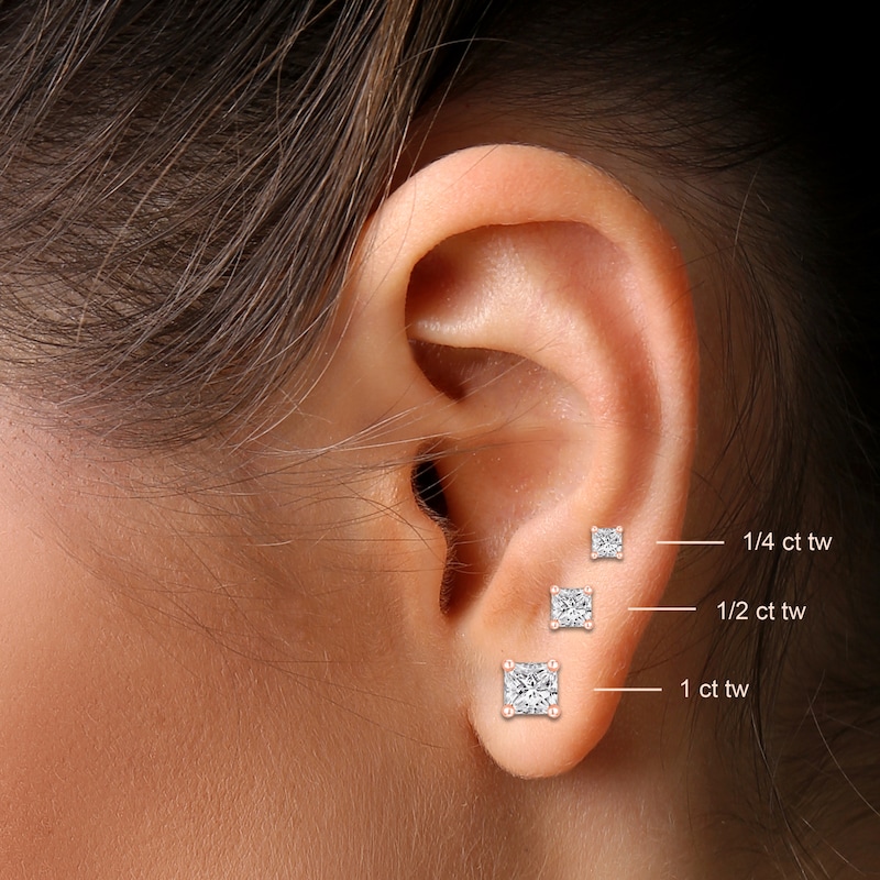 Main Image 4 of Princess-Cut Diamond Solitaire Stud Earrings 1/4 ct tw 14K Rose Gold (J/I2)
