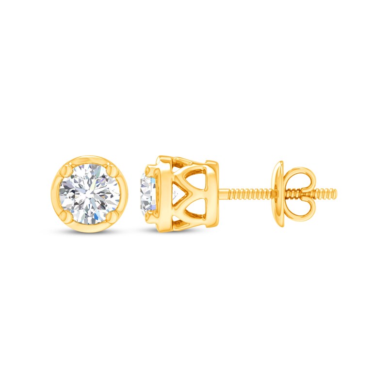 Main Image 3 of Round-Cut Diamond Bezel-Look Solitaire Stud Earrings 1/4 ct tw 14K Yellow Gold (I/I2)