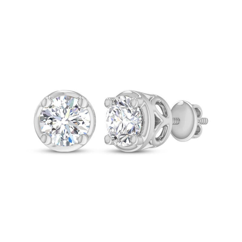 Main Image 1 of Round-Cut Diamond Bezel-Look Solitaire Stud Earrings 1/2 ct tw 14K White Gold (I/I2)