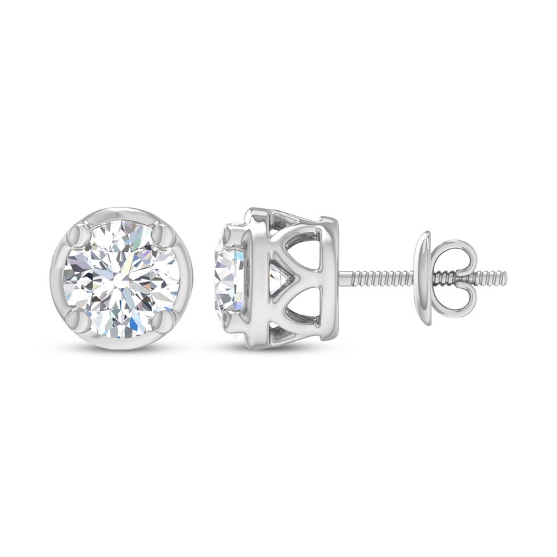 Main Image 3 of Round-Cut Diamond Bezel-Look Solitaire Stud Earrings 1/2 ct tw 14K White Gold (I/I2)