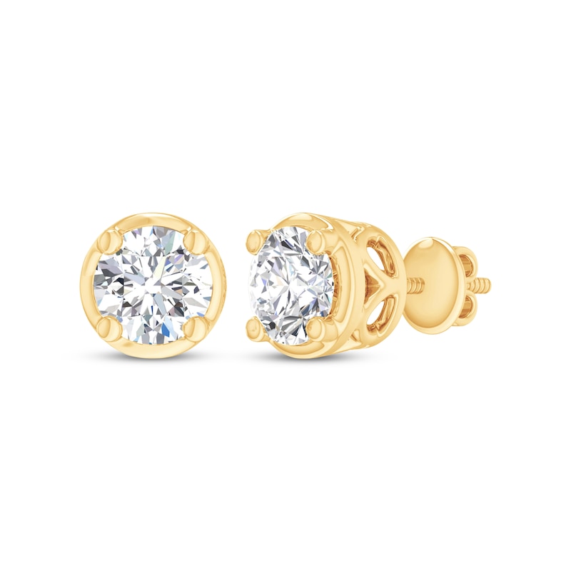 Main Image 1 of Round-Cut Diamond Bezel-Look Solitaire Stud Earrings 1/2 ct tw 14K Yellow Gold (I/I2)