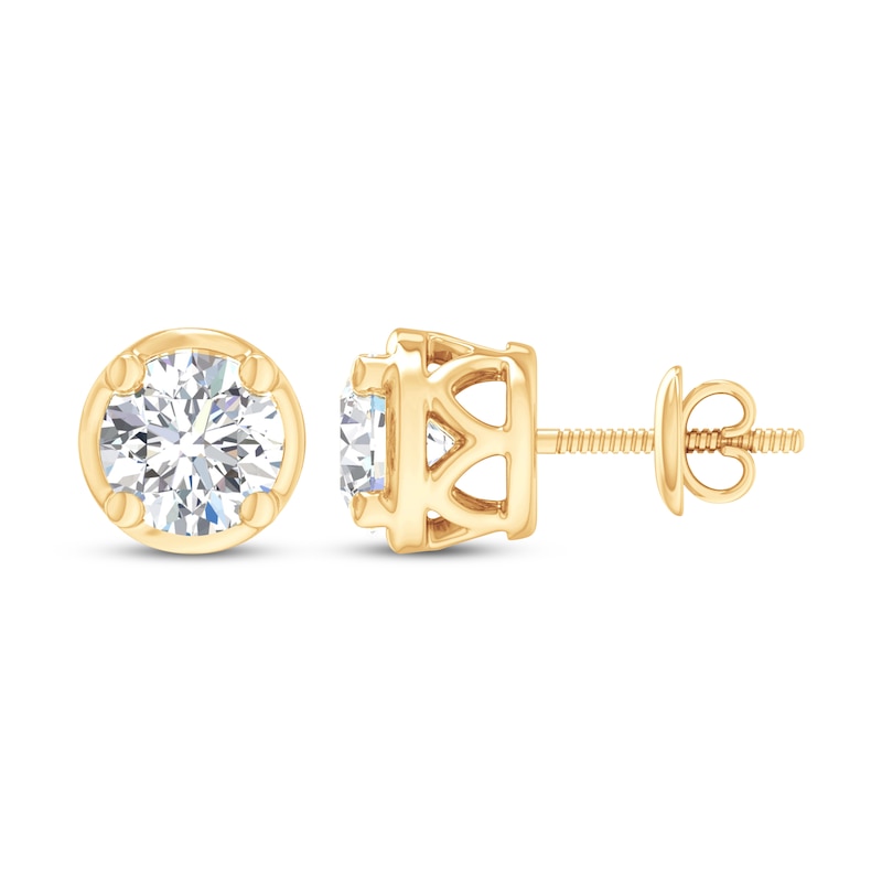 Main Image 3 of Round-Cut Diamond Bezel-Look Solitaire Stud Earrings 1/2 ct tw 14K Yellow Gold (I/I2)