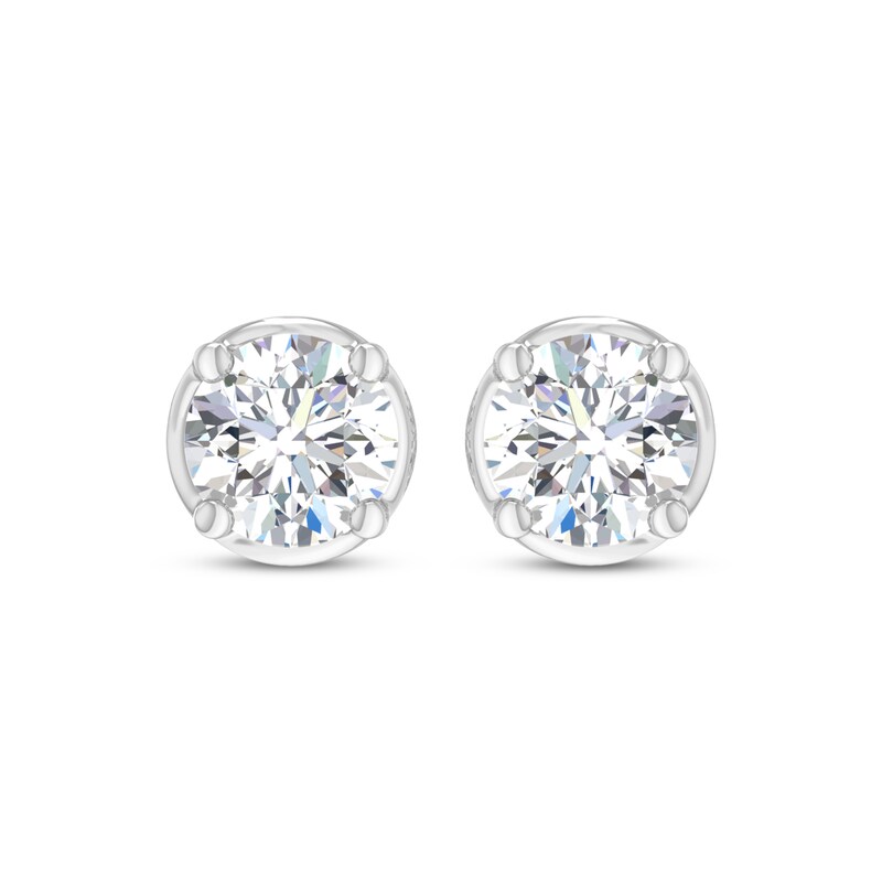 Main Image 2 of Round-Cut Diamond Bezel-Look Solitaire Stud Earrings 1 ct tw 14K White Gold (I/I2)