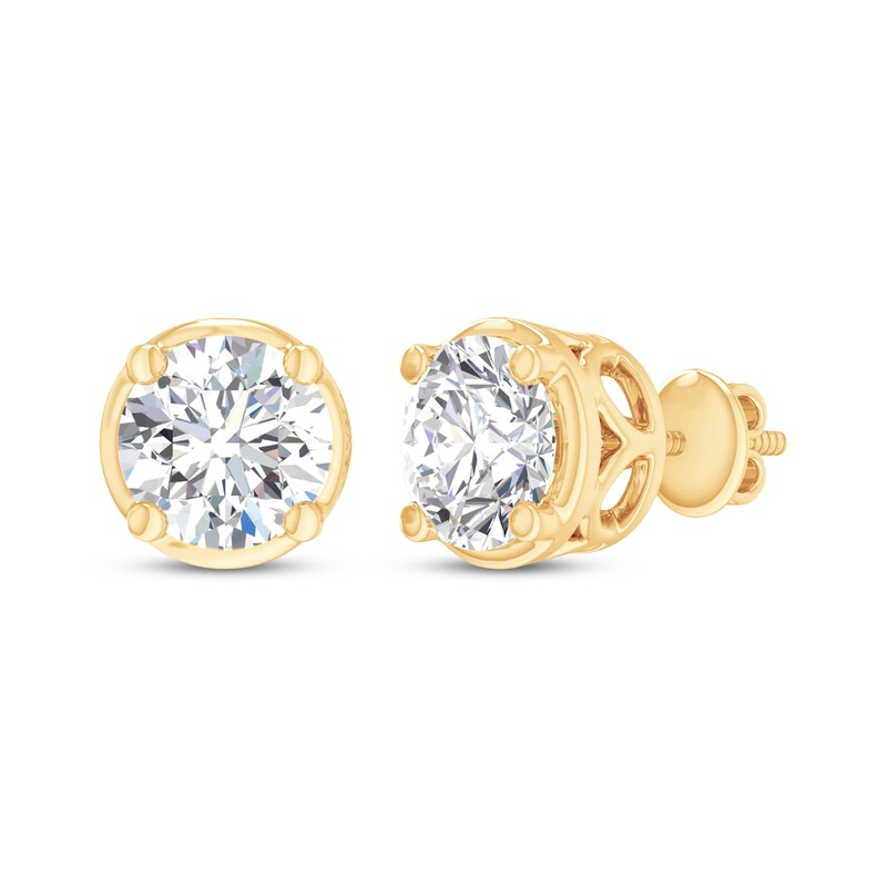 Main Image 1 of Round-Cut Diamond Bezel-Look Solitaire Stud Earrings 1 ct tw 14K Yellow Gold (I/I2)