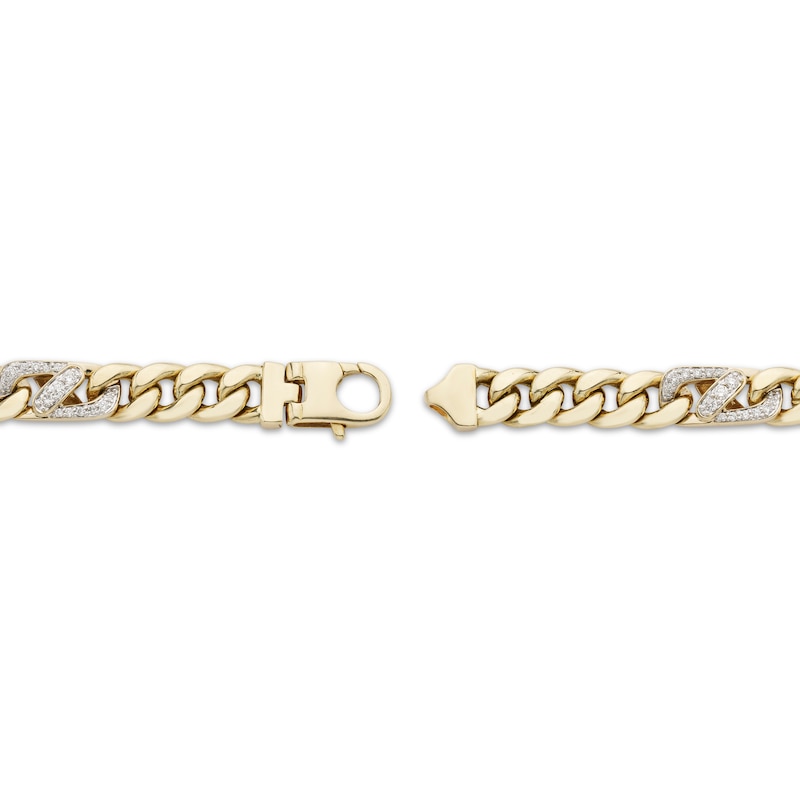 Main Image 3 of Men's Diamond Station Cuban Curb Chain Bracelet 1 ct tw 10K Yellow Gold 8.5"