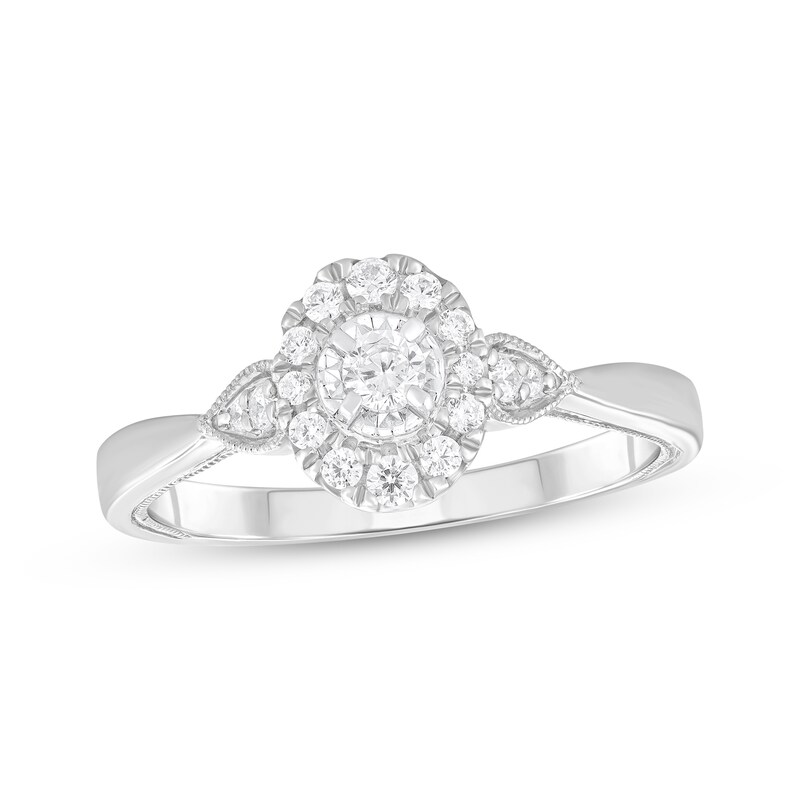 Main Image 1 of Adore Round-Cut Diamond Halo Engagement Ring 1/4 ct tw 10K White Gold