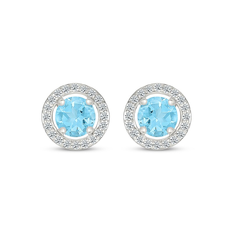 Main Image 2 of Swiss Blue Topaz & White Lab-Created Sapphire Halo Stud Earrings Sterling Silver